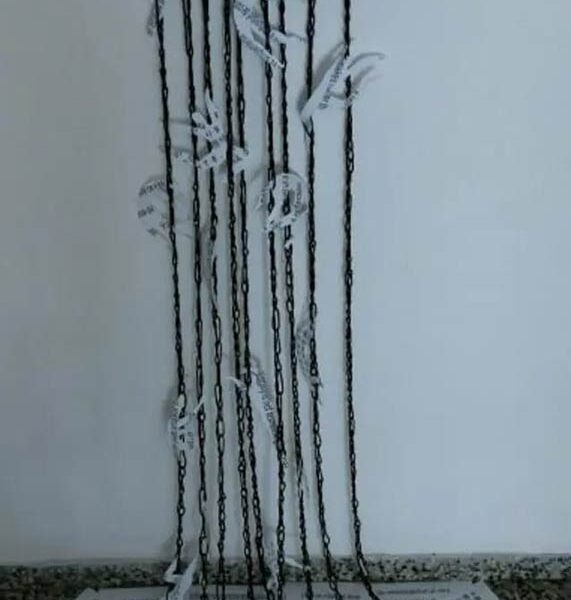 "Parole in libertà", 2017, 180 x 50 cm, tecnica mista